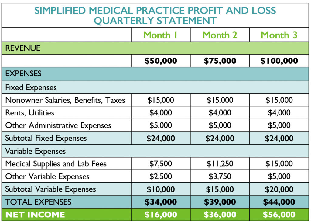 simplified medical practice profit and loss quarterly statement